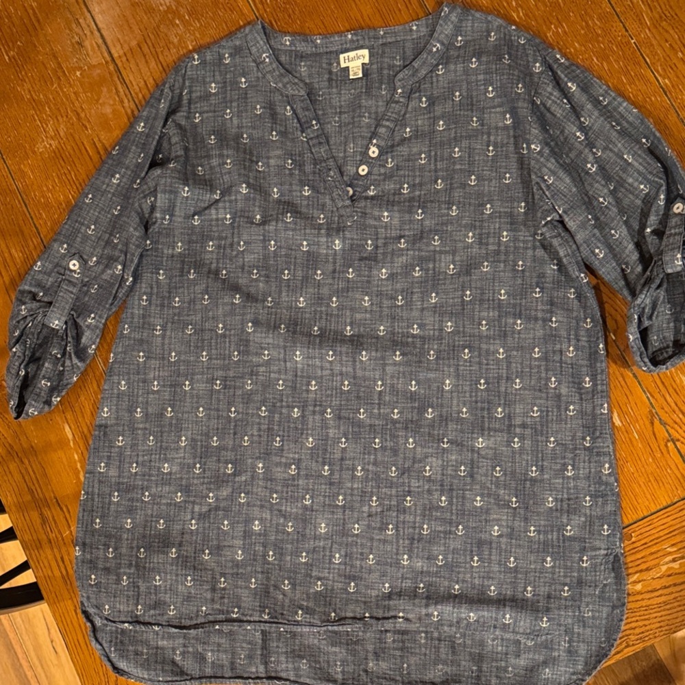 Hatley Navy Anchor Print Lightweight Tunic Top